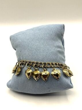 Vintage Puffy Heart Light Gold Heart Charm Bracelet Chain link